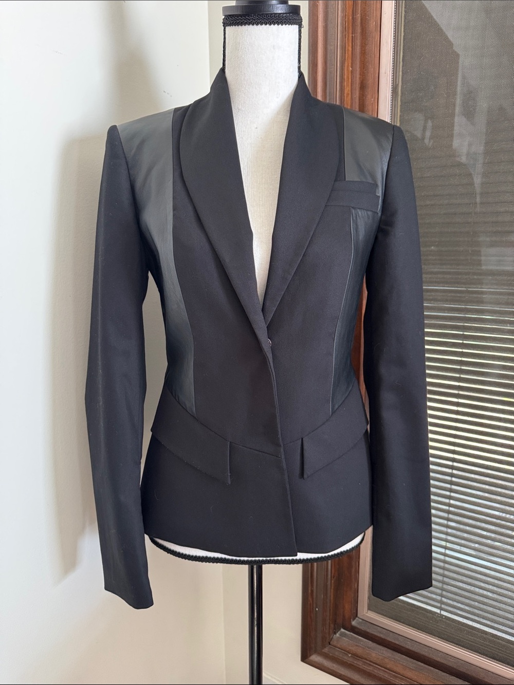 Alice + Olivia | Black Leather Combo Blazer Size 2-4 (estimate)